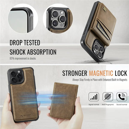For iPhone 16 Pro Max Case AUTSPACE A12 Leather Back Cover with Magnetic Detachable Card Bag Kickstand