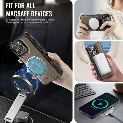 For iPhone 16 Pro Case AUTSPACE A12 Leather Back Cover with Magnetic Detachable Card Bag Kickstand