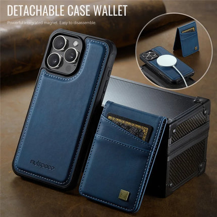 For iPhone 16 Pro Case AUTSPACE A12 Leather Back Cover with Magnetic Detachable Card Bag Kickstand