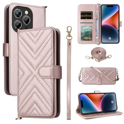 For Oukitel P1 Wallet Case with Shoulder Strap Leather Phone Cover - Pink