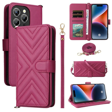 For Oukitel P1 Wallet Case with Shoulder Strap Leather Phone Cover - Rose