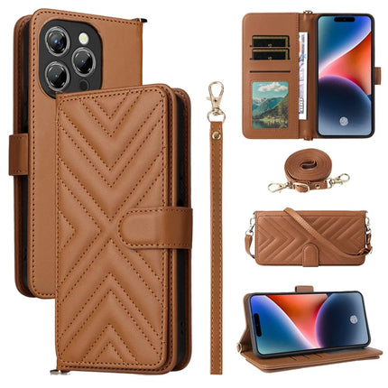 For Oukitel P1 Wallet Case with Shoulder Strap Leather Phone Cover - Brown