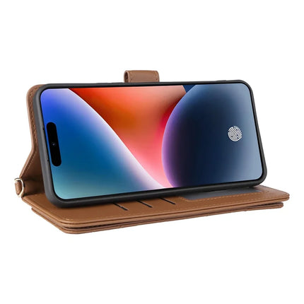 For Oukitel P1 Wallet Case with Shoulder Strap Leather Phone Cover
