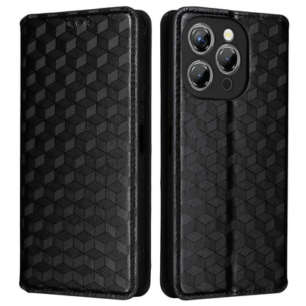 For Oukitel P1 Wallet Case Rhombus Imprinted Leather Phone Cover - Black