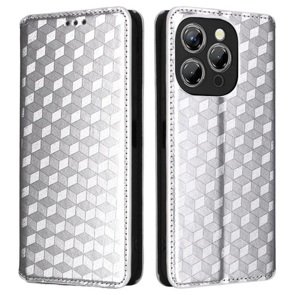 For Oukitel P1 Wallet Case Rhombus Imprinted Leather Phone Cover - Silver