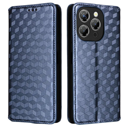 For Oukitel P1 Wallet Case Rhombus Imprinted Leather Phone Cover - Blue