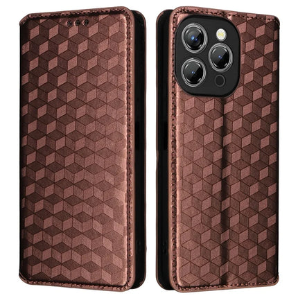 For Oukitel P1 Wallet Case Rhombus Imprinted Leather Phone Cover - Brown