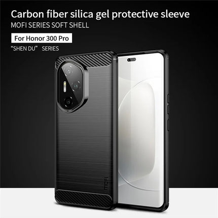 For Honor 300 Pro Back Cover MOFI Brushed Texture Carbon Fiber Soft TPU Case