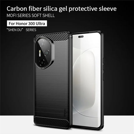 For Honor 300 Ultra Back Cover MOFI Brushed Texture Carbon Fiber Soft TPU Case