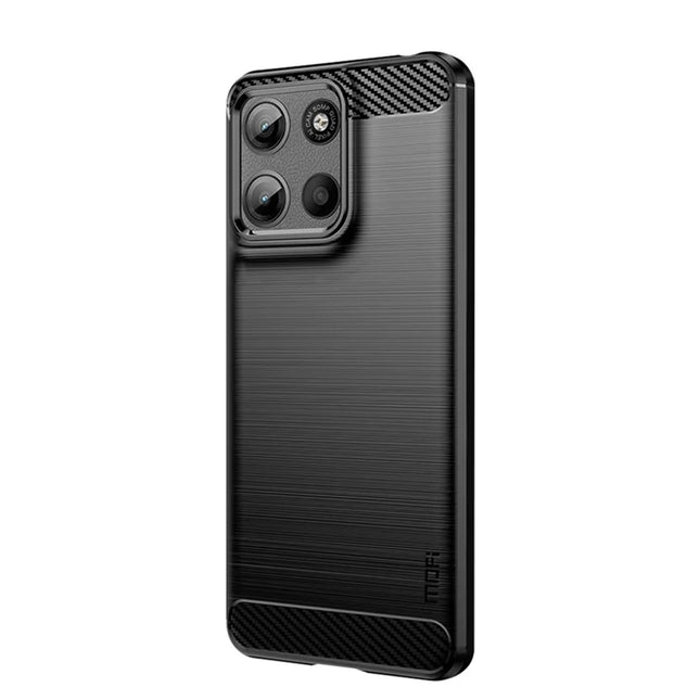 For Motorola Moto G15 4G Back Cover MOFI Brushed Texture Carbon Fiber Soft TPU Case - Black