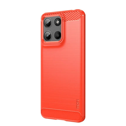 For Motorola Moto G15 4G Back Cover MOFI Brushed Texture Carbon Fiber Soft TPU Case - Red