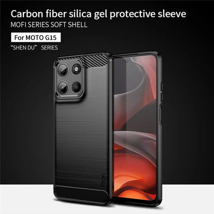 For Motorola Moto G15 4G Back Cover MOFI Brushed Texture Carbon Fiber Soft TPU Case