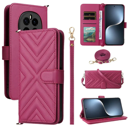 For Honor Magic7 5G Wallet Case with Shoulder Strap Leather Phone Cover - Rose