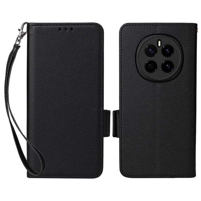 For Honor Magic7 5G Case Litchi Texture PU Leather Wallet Flip Phone Cover - Black