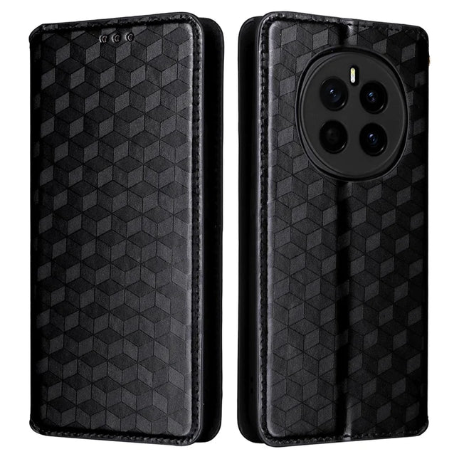 For Honor Magic7 5G Wallet Case Rhombus Imprinted Leather Phone Cover - Black