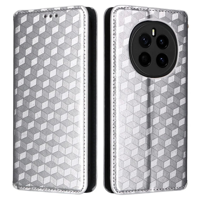 For Honor Magic7 5G Wallet Case Rhombus Imprinted Leather Phone Cover - Silver