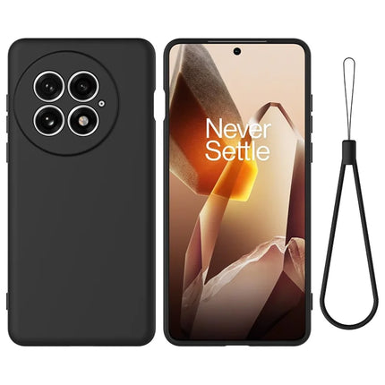 For OnePlus 13 Case Liquid Silicone Phone Back Cover with Hand Strap - Black