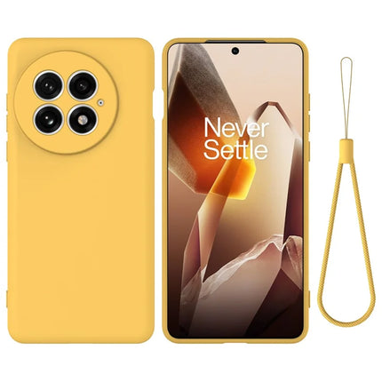 For OnePlus 13 Case Liquid Silicone Phone Back Cover with Hand Strap - Yellow