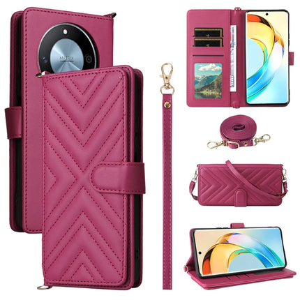 For Honor X9c Smart 5G / X60 5G Wallet Case with Shoulder Strap Leather Phone Cover - Rose
