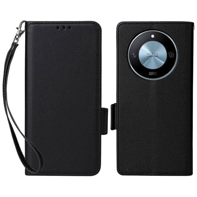 For Honor X9c Smart 5G / X60 5G Case Litchi Texture PU Leather Wallet Flip Phone Cover - Black