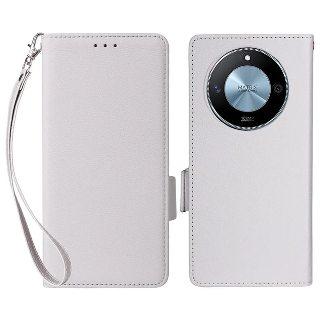 For Honor X9c Smart 5G / X60 5G Case Litchi Texture PU Leather Wallet Flip Phone Cover - White