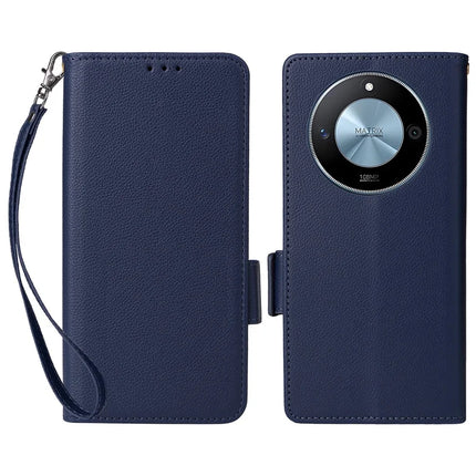 For Honor X9c Smart 5G / X60 5G Case Litchi Texture PU Leather Wallet Flip Phone Cover - Dark Blue