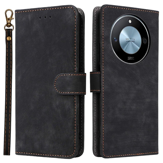 For Honor X9c Smart 5G / X60 5G Wallet Case RFID Blocking PU Leather Cover Stand View - Black