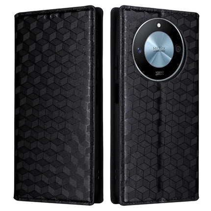 For Honor X9c Smart 5G / X60 5G Wallet Case Rhombus Imprinted Leather Phone Cover - Black