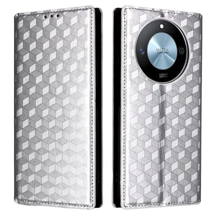 For Honor X9c Smart 5G / X60 5G Wallet Case Rhombus Imprinted Leather Phone Cover - Silver