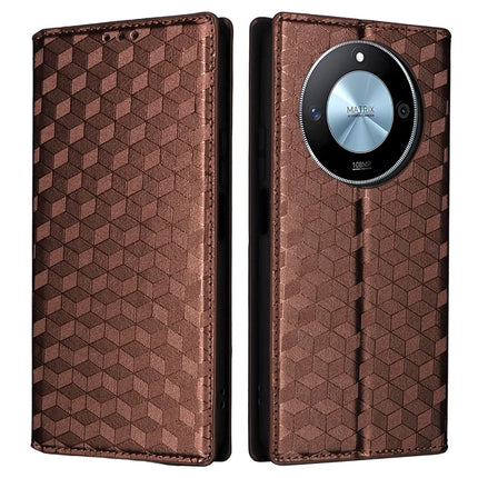 For Honor X9c Smart 5G / X60 5G Wallet Case Rhombus Imprinted Leather Phone Cover - Brown