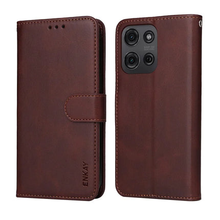 For Motorola Moto G75 5G PU Leather Wallet Case ENKAY Phone Stand Cover with Tempered Glass Film