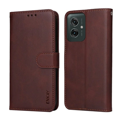 For Motorola Moto G55 5G PU Leather Wallet Case ENKAY Phone Stand Cover with Tempered Glass Film