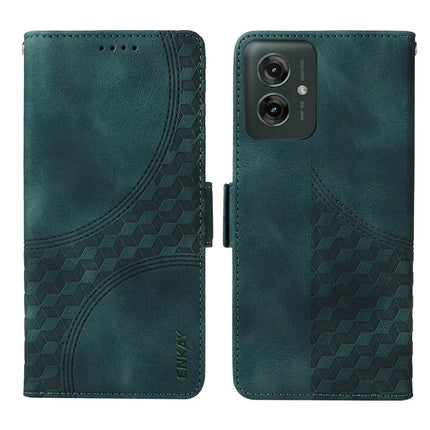 For Motorola Moto G55 5G Wallet Case ENKAY Imprint PU Leather Phone Stand Cover with Tempered Glass
