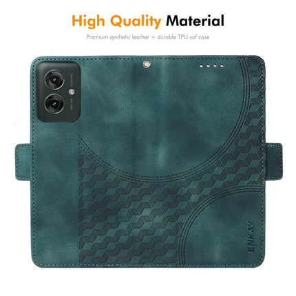 For Motorola Moto G55 5G Wallet Case ENKAY Imprint PU Leather Phone Stand Cover with Tempered Glass