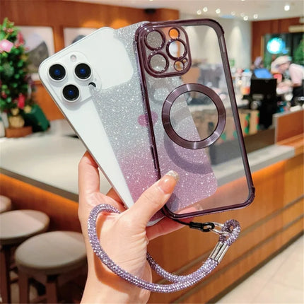 For iPhone 16 Pro Max Case Compatible with MagSafe TPU Phone Cover with Strap Heart Gradient Sparkle