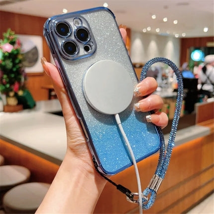 For iPhone 16 Pro Max Case Compatible with MagSafe TPU Phone Cover with Strap Heart Gradient Sparkle
