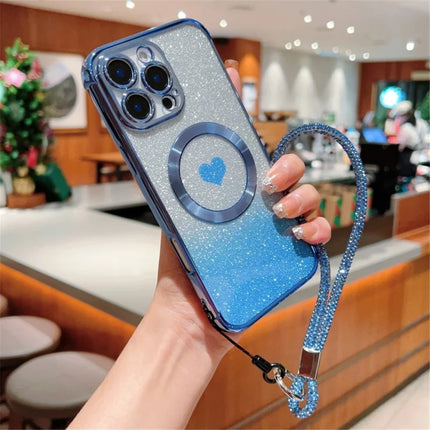 For iPhone 16 Pro Max Case Compatible with MagSafe TPU Phone Cover with Strap Heart Gradient Sparkle