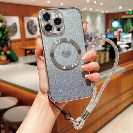 For iPhone 16 Pro Max Case Compatible with MagSafe TPU Phone Cover with Strap Heart Gradient Sparkle