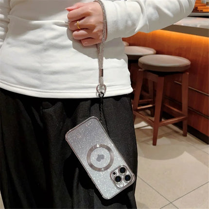 For iPhone 16 Pro Max Case Compatible with MagSafe TPU Phone Cover with Strap Heart Gradient Sparkle