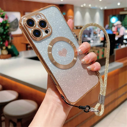For iPhone 16 Pro Max Case Compatible with MagSafe TPU Phone Cover with Strap Heart Gradient Sparkle