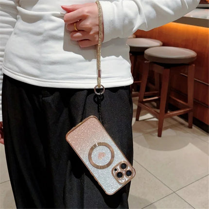 For iPhone 16 Pro Max Case Compatible with MagSafe TPU Phone Cover with Strap Heart Gradient Sparkle