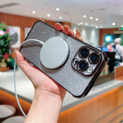 For iPhone 16 Pro Max Case Compatible with MagSafe TPU Phone Cover with Strap Heart Gradient Sparkle