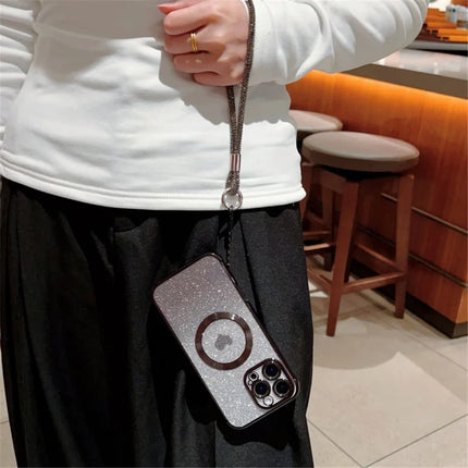 For iPhone 16 Pro Max Case Compatible with MagSafe TPU Phone Cover with Strap Heart Gradient Sparkle
