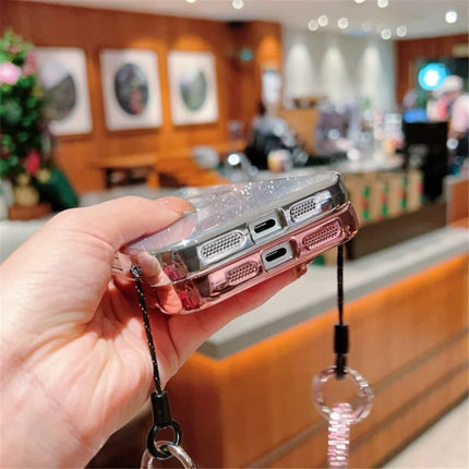 For iPhone 16 Pro Max Case Compatible with MagSafe TPU Phone Cover with Strap Heart Gradient Sparkle