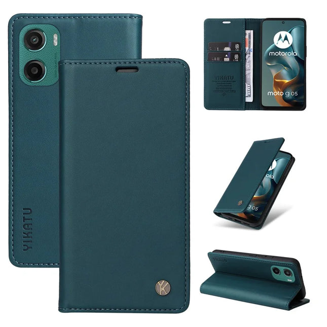 For Motorola Moto G05 4G Wallet Case YIKATU YK- 001 PU Leather Phone Cover with Stand - Green