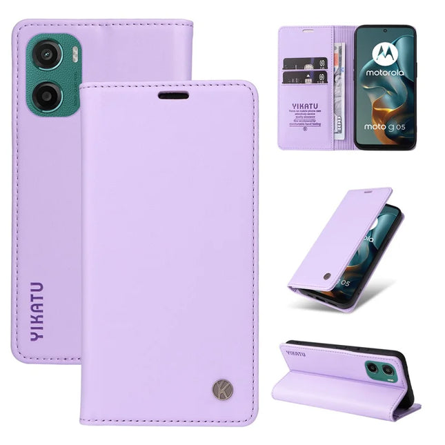 For Motorola Moto G05 4G Wallet Case YIKATU YK- 001 PU Leather Phone Cover with Stand -  Light Purple