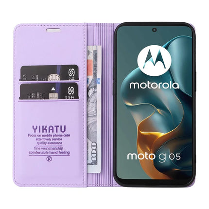 For Motorola Moto G05 4G Wallet Case YIKATU YK- 001 PU Leather Phone Cover with Stand -  Light Purple