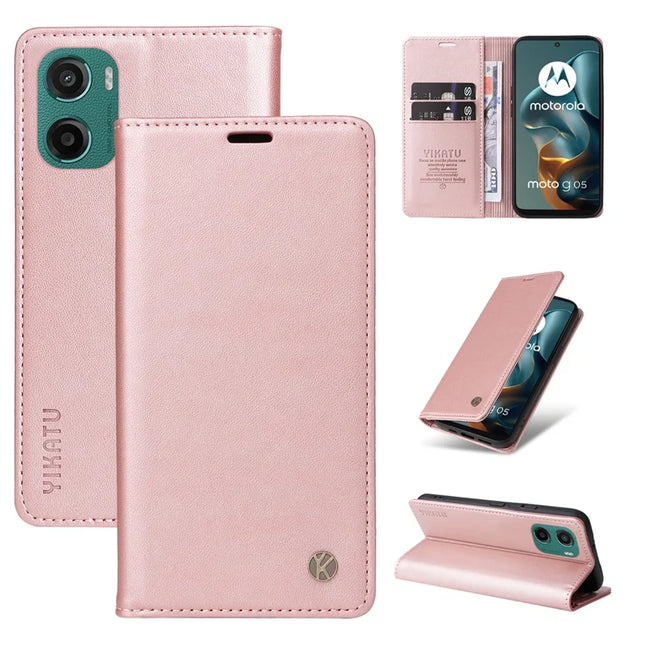 For Motorola Moto G05 4G Wallet Case YIKATU YK- 001 PU Leather Phone Cover with Stand -  Rose Gold