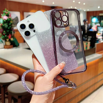 For iPhone 16 Pro Max Case Compatible with MagSafe Electroplated Gradient Glitter Phone Cover with Lanyard
