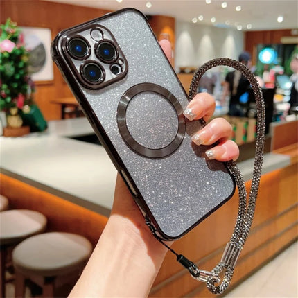 For iPhone 16 Pro Max Case Compatible with MagSafe Electroplated Gradient Glitter Phone Cover with Lanyard